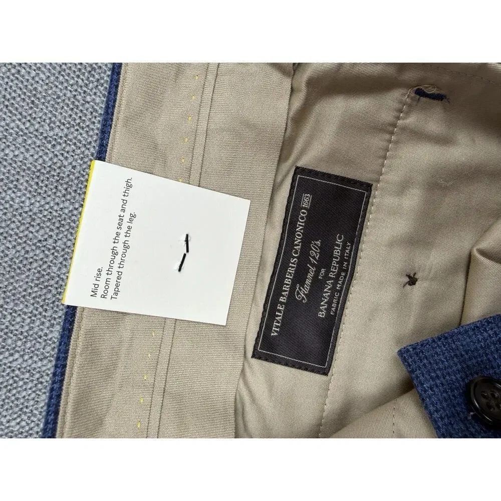 NWT Banana Republic Tailored Slim Fit Italian Wool Dress Pants 33x32 Blue 33R